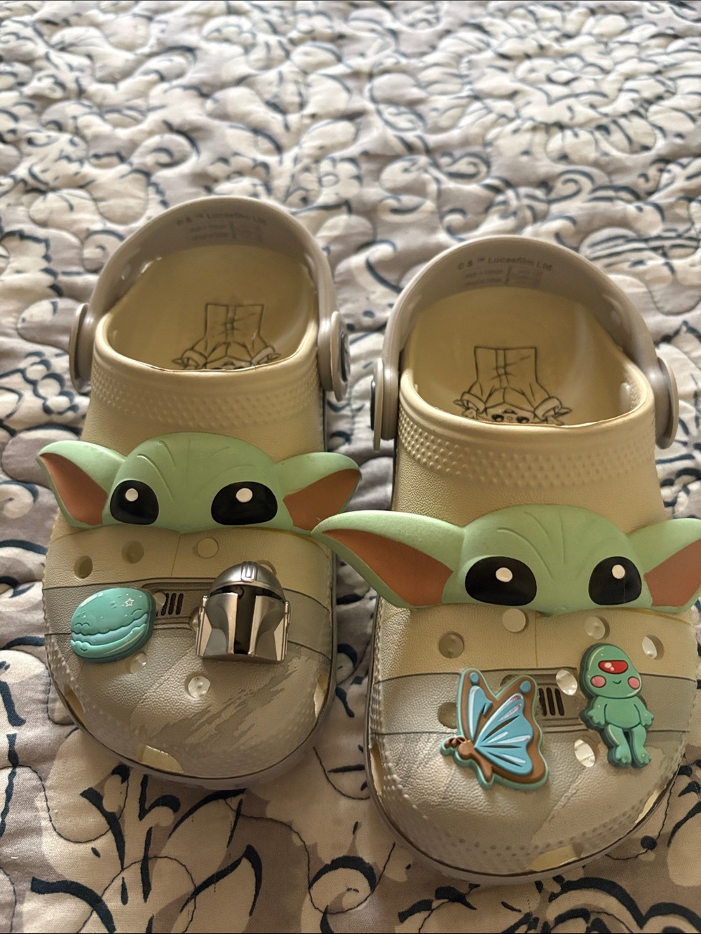 CROCS Kids Cream and Green Grogu-Themed Clog Sandals with Charms